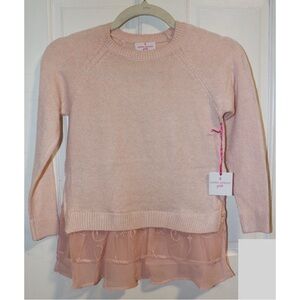 Laura Ashley Girls Pink Layered Sweater with Tulle Hem